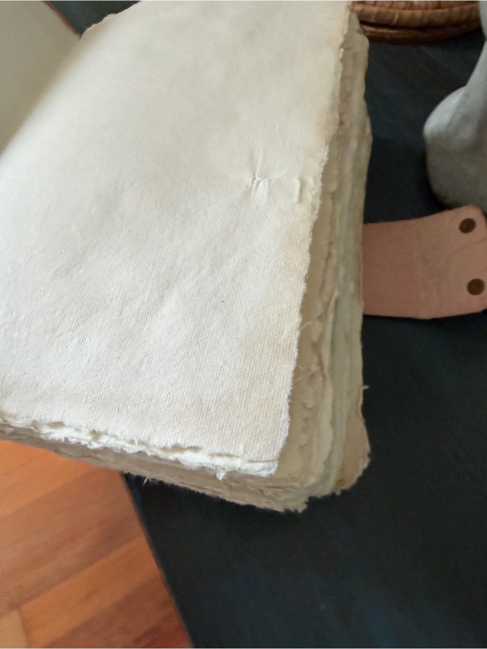 Handmade Green Leather Journal, Antique Deckle Edge Paper - Picture 13 of 14